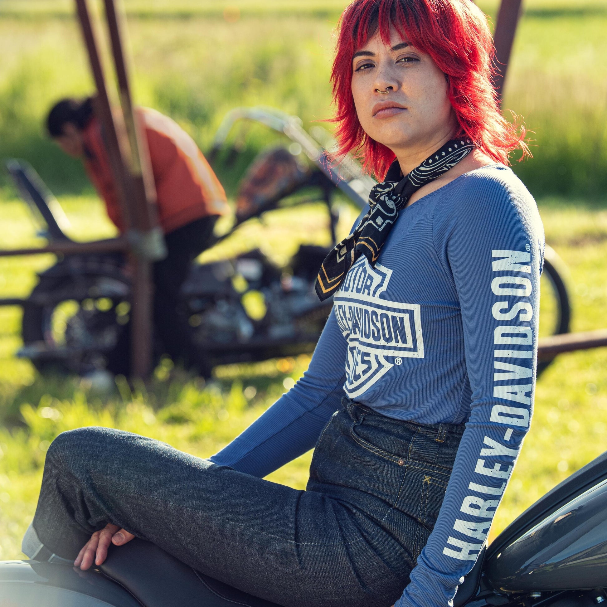 Harley-Davidson Women's Authentic Bar & Shield Rib-Knit Long Sleeve T-Shirt, 96237-23VW (LIFESTYLE))