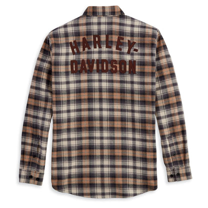 Harley-Davidson Men's Harley Forever Flannelette Long Sleeve Shirt, Brown Plaid, 96367-23VM