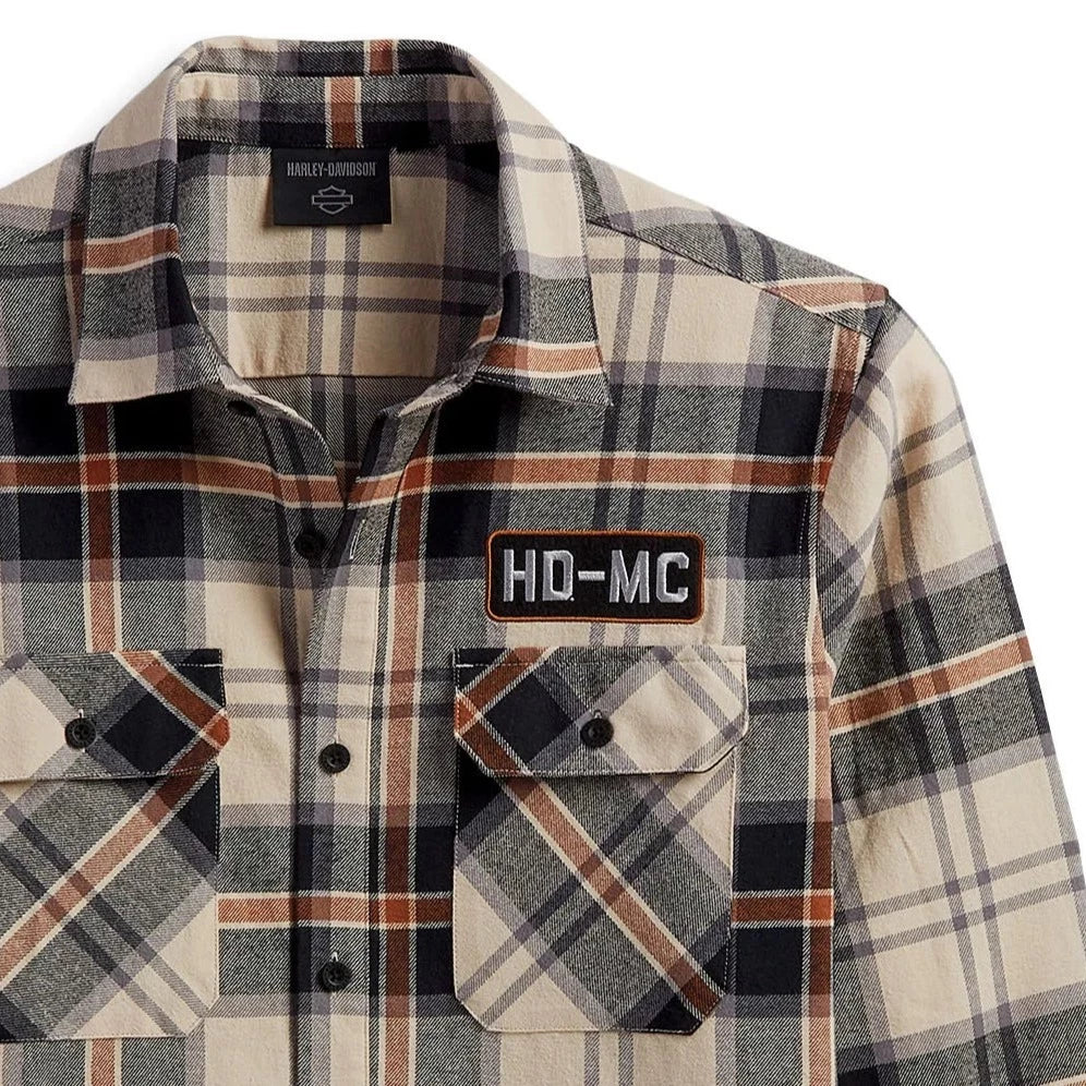 Harley-Davidson Men's HD-MC Flannel Long Sleeve Shirt - Brown Plaid
