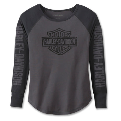 Harley-Davidson Women's Authentic Bar & Shield Rib-Knit Top, 97454-23VW. (front)