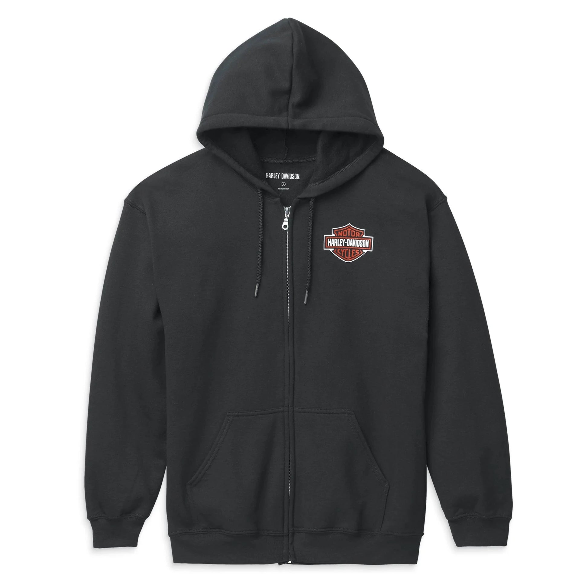 Harley-Davidson Hoodie Bar & Shield Zip Front Hoodie, 99122-22VM (small Bar & Shield logo on left chest with zip up front)
