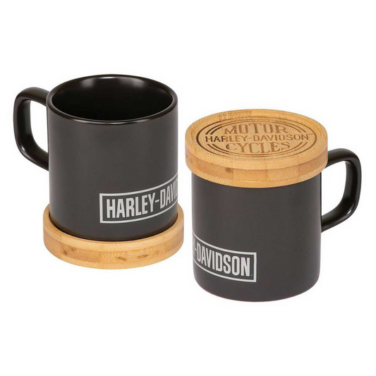 Harley-Davidson Circle Logo Ceramic Mug w/ Coaster Set, Matte Black