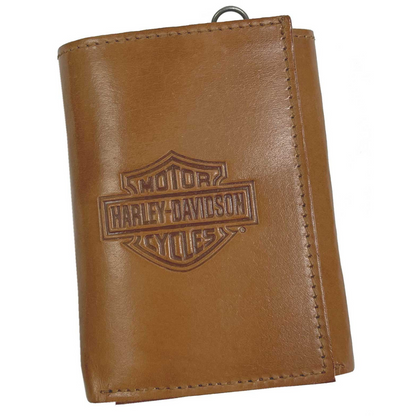 Harley-Davidson Men's Bar & Shield Traditional Tri-Fold Leather Wallet - Natural