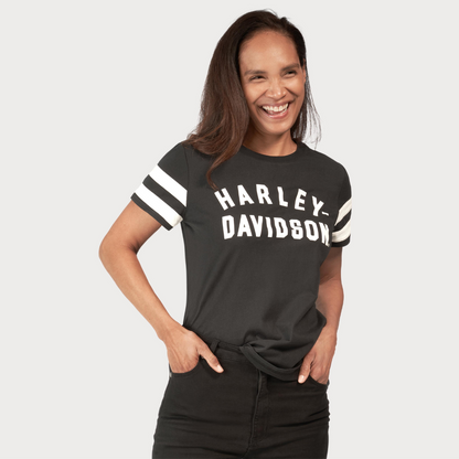 Harley-Davidson Women's Forever Striped Sleeve Black T-Shirt