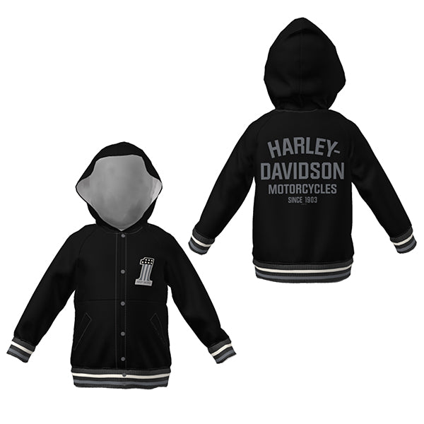 Harley-Davidson Boys' #1 Logo Varsity Hooded Black Jacket (4-14Y)