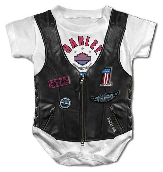 Harley-Davidson Baby Girls' Faux Leather Vest Short Sleeve Creeper 3000157 (NEW)