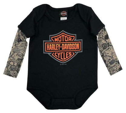 Harley-Davidson Baby Boys' Bar & Shield Mesh Tattoo Long Sleeve Creeper - 3050151 (NEW)