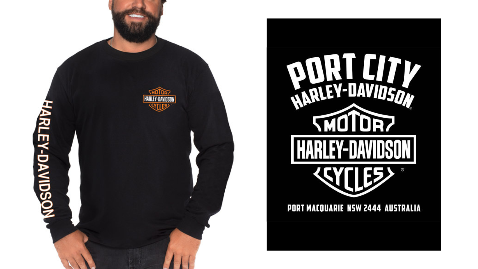 Port City X Harley-Davidson Left Chest Bar & Shield Long Sleeve T-Shirt, 40290923 (white Back print)