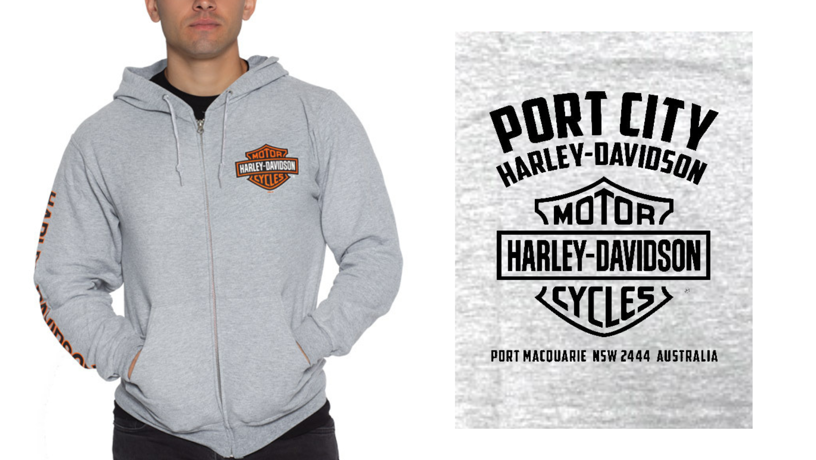 Harley-Davidson X Port City H-D Men's Bar & Shield Zip Hoodie, GREY. Limited Sizes. 40290933 (BACK PRINT)