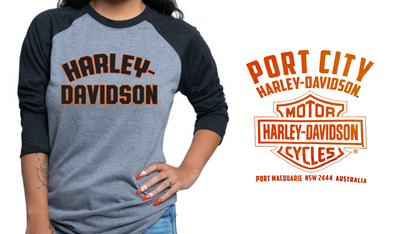 Harley-Davidson X Port City H-D Women's Jersey Baseball Sleeve T-Shirt, 40290941 (back print)