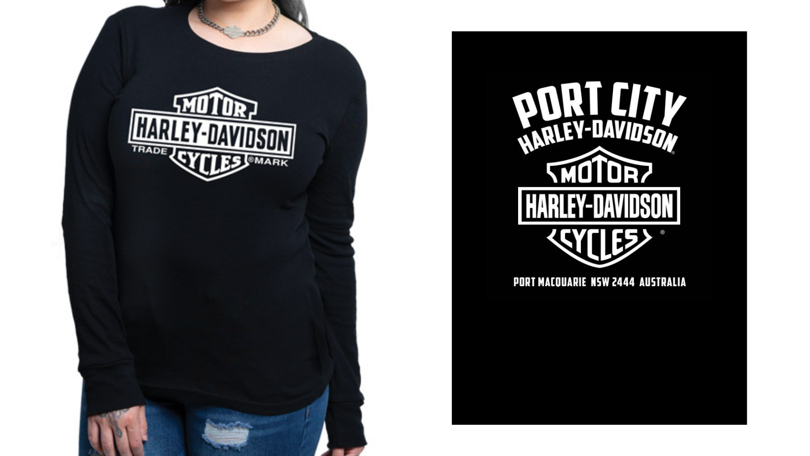 Harley-Davidson X Port City H-D Women's Elongated Bar & Shield Long Sleeve T-Shirt, 40290942. (Back)