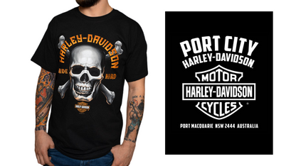 Harley-Davidson Men's Hustle Black T-Shirt, 40291066 (back print store logo)