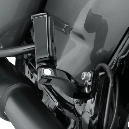Images of Harley-Davidson Passenger Footpeg Mount fitted on motorcycle. Gloss Black, 50500578 (TOURING).