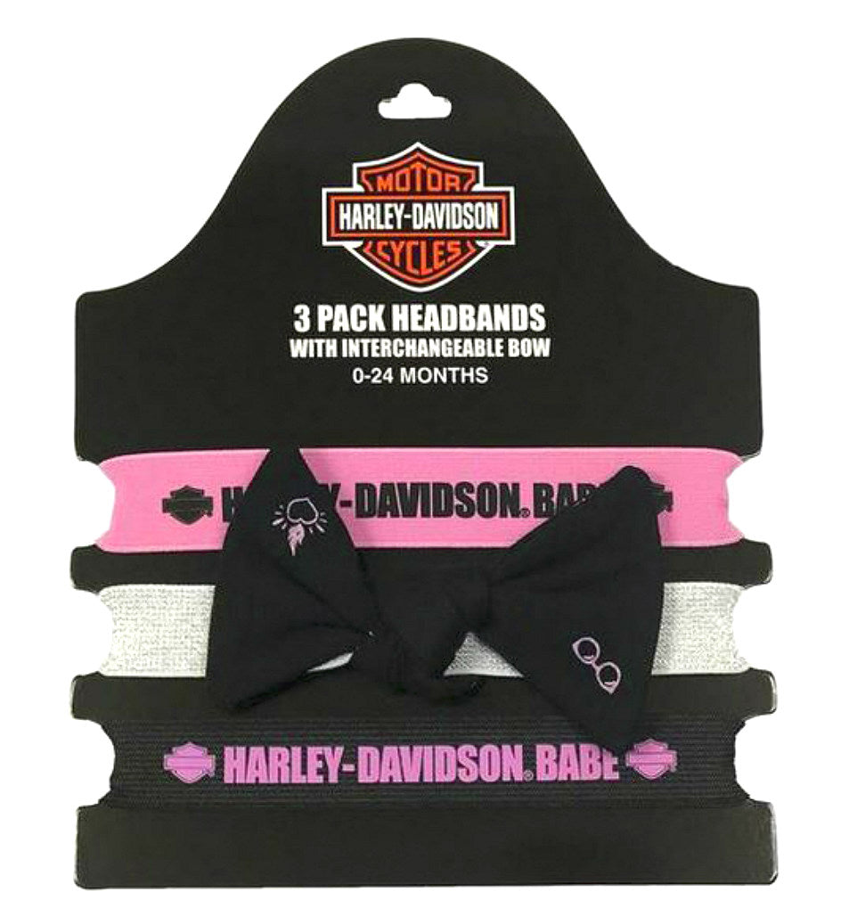 Harley-Davidson® Infant Girls' Elastic Headband Set | 3 Bands  0-24m
