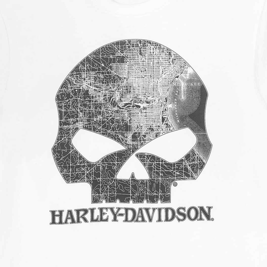 Harley-Davidson Men's Milwaukee Map Skull Graphic T-Shirt - WHITE - 96062-22VM DETAIL