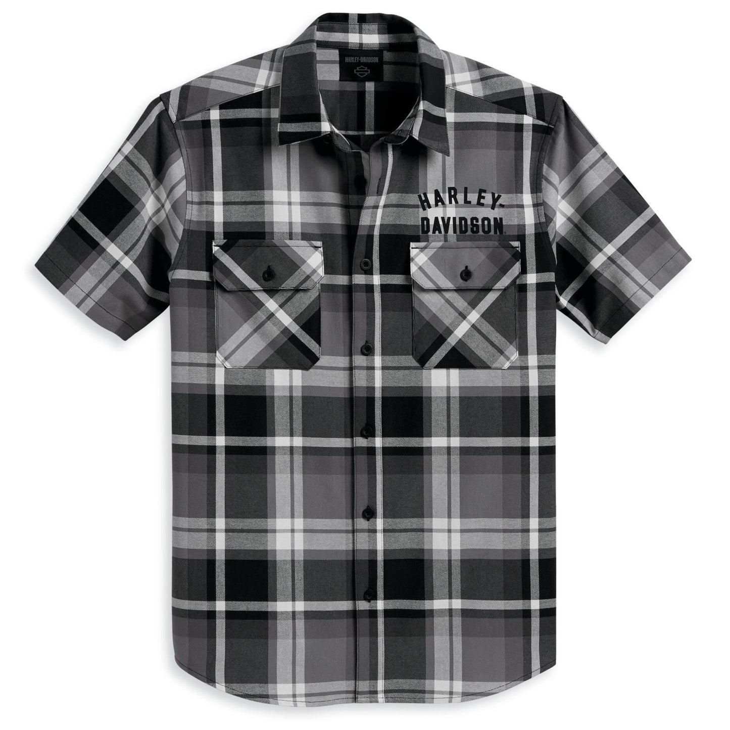 Harley-Davidson Men's Staple Short Sleeve Shirt, Neutral Plaid, 96159-23VM (FRONT)