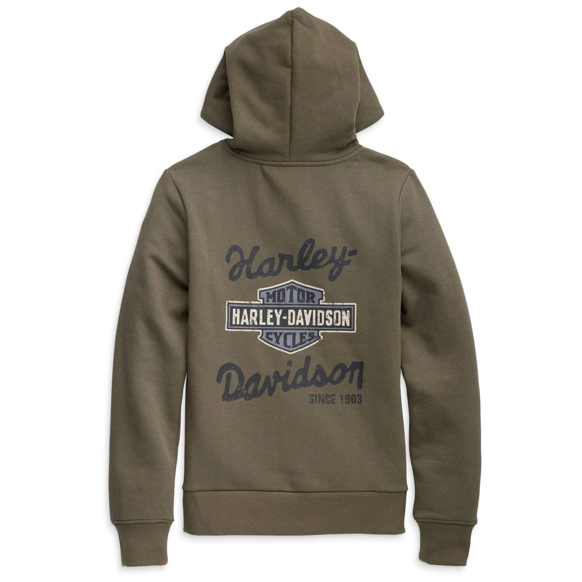 Harley-Davidson Women's Special Machinist Hoodie, 96180-23VW. Olive Green. (Back)