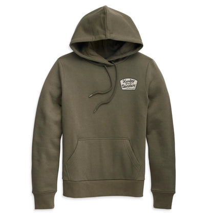 Harley-Davidson Women's Special Machinist Hoodie, 96180-23VW. Olive Green. (front)