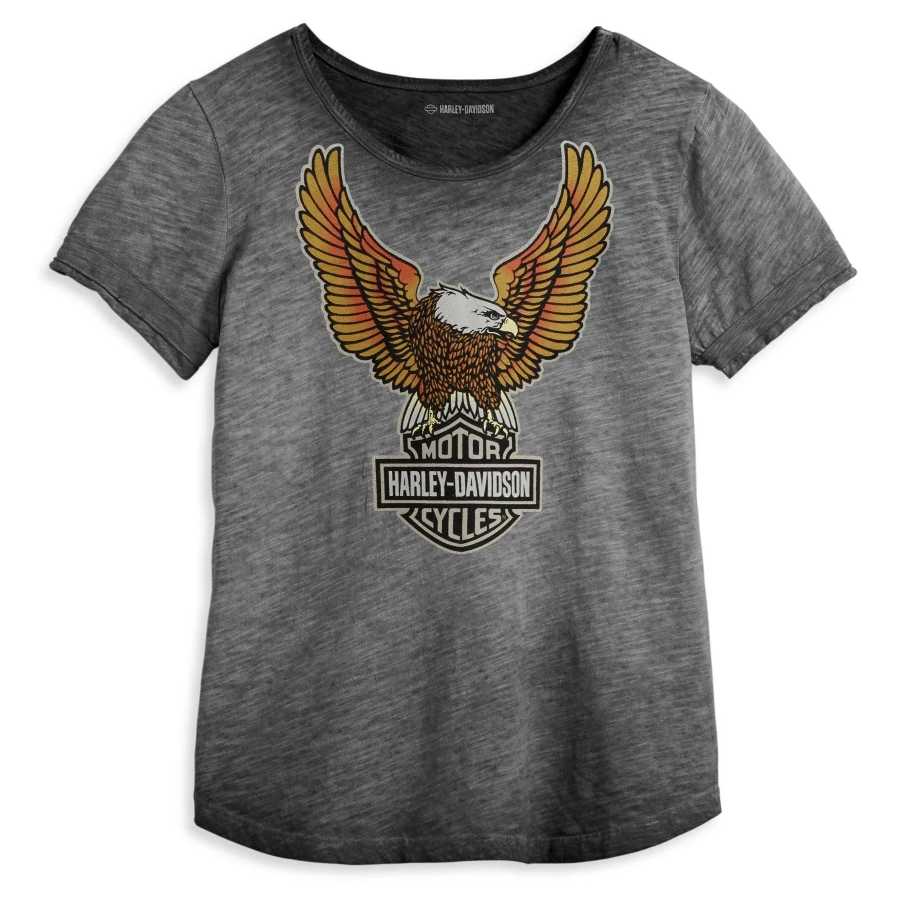 Harley-Davidson Women's Hometown Eagle Upwing Scoop Neck T-Shirt, Black, 96218-23VW (front)