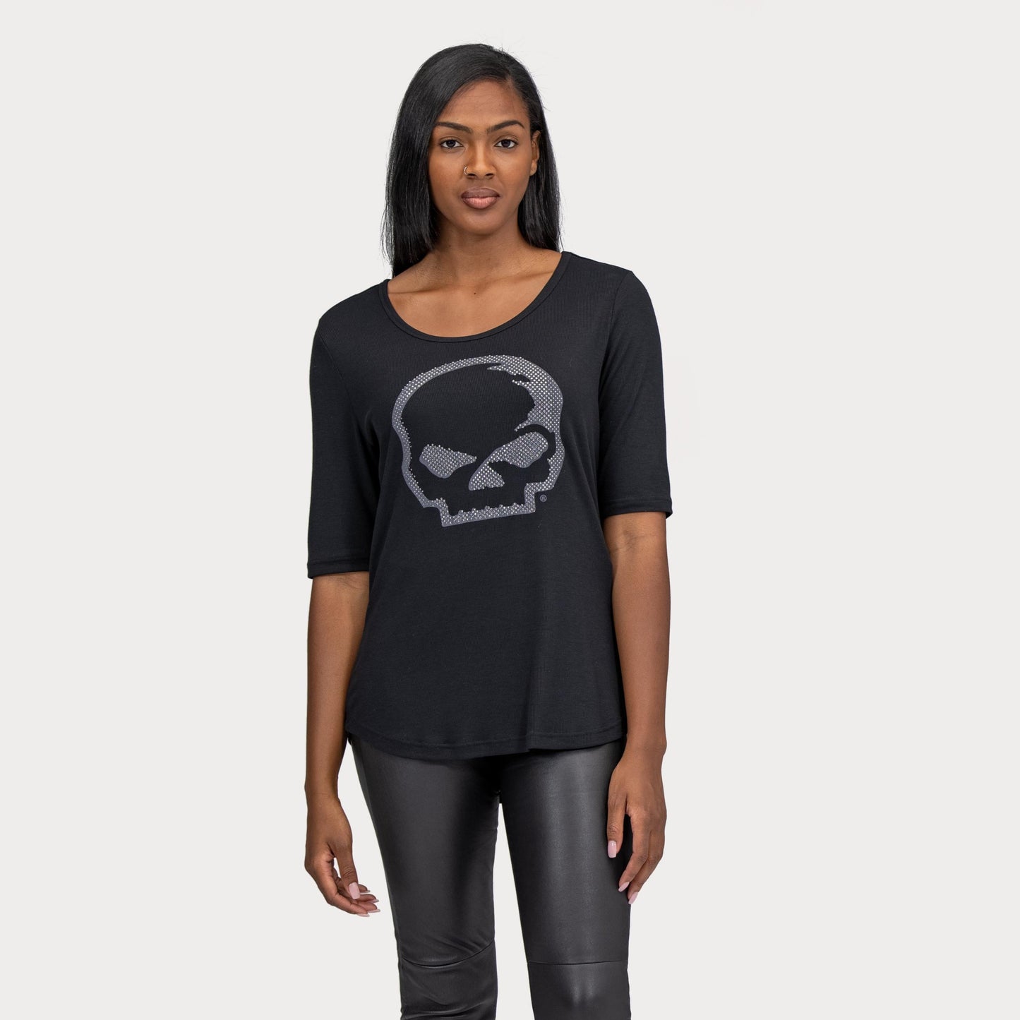 Black Harley-Davidson Women's Wille G Skull Rhinestone T-Shirt  - 96250-22VW (lifestyle)
