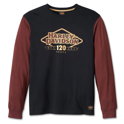 Harley-Davidson Men's 120th Anniversary Colourblock Long Sleeve T-Shirt, 96569-23VM (front)