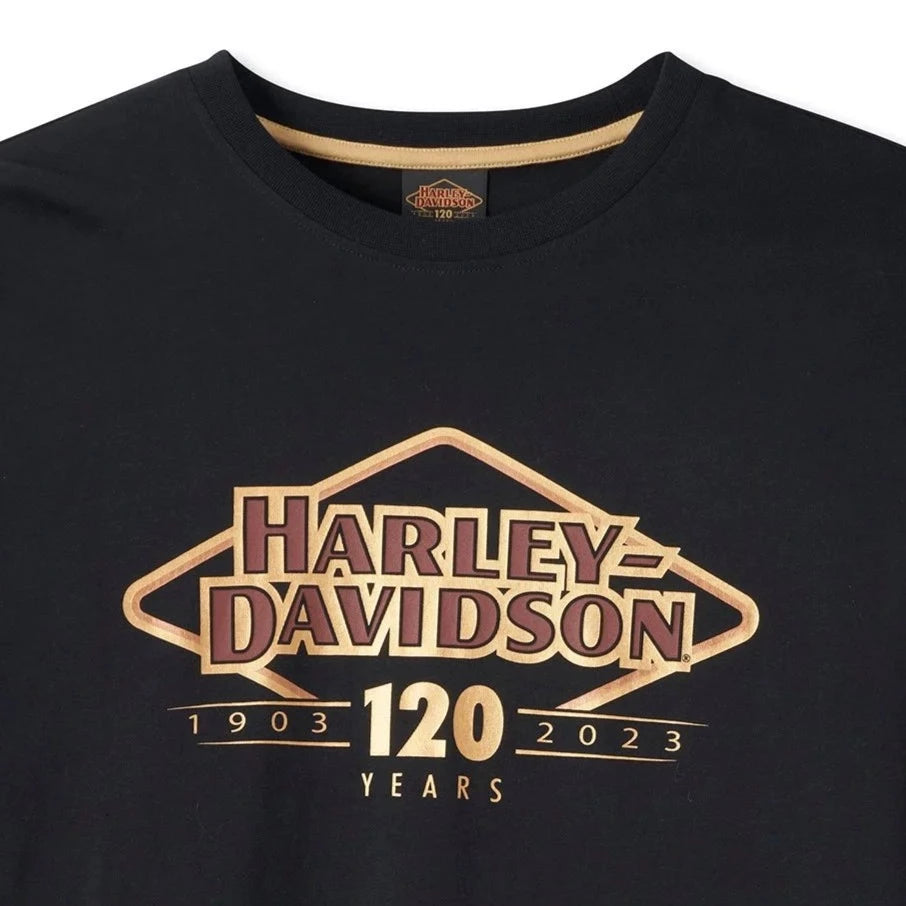 Harley-Davidson 120th Anniversary Men's Woven Colorblocked Button-Up Shirt, Black/White 96873-23VM X-Large