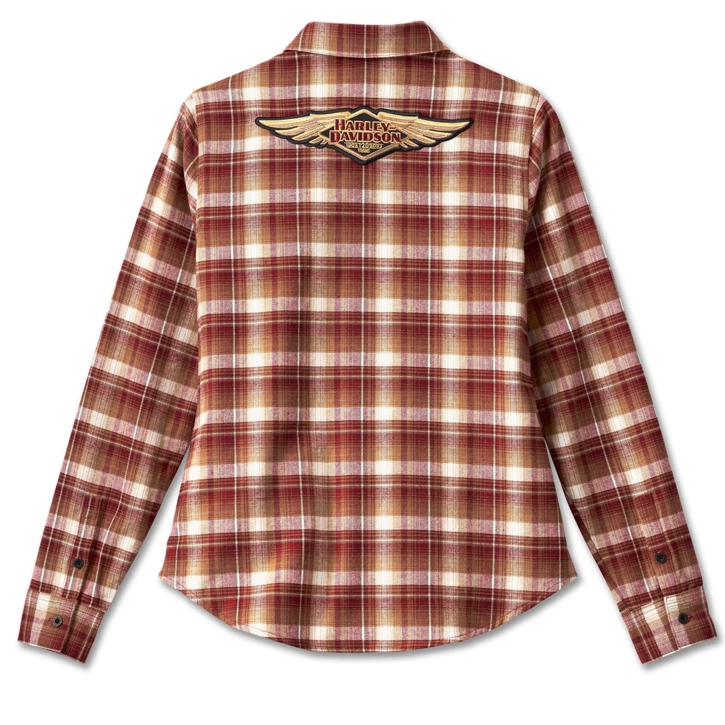 Harley-Davidson Women's 120th Anniversary Retro Flannel Shirt, Merlot, 96746-23VM (back)