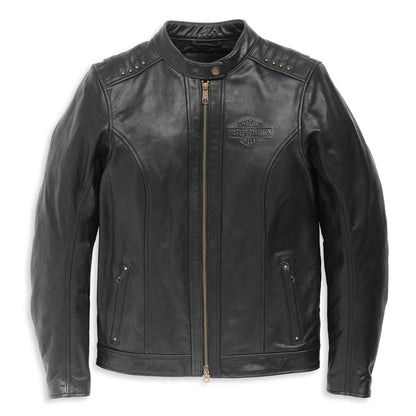 97000-22VW Harley-Davidson Women's Electra Mandarin Collar Studded Leather Jacket.