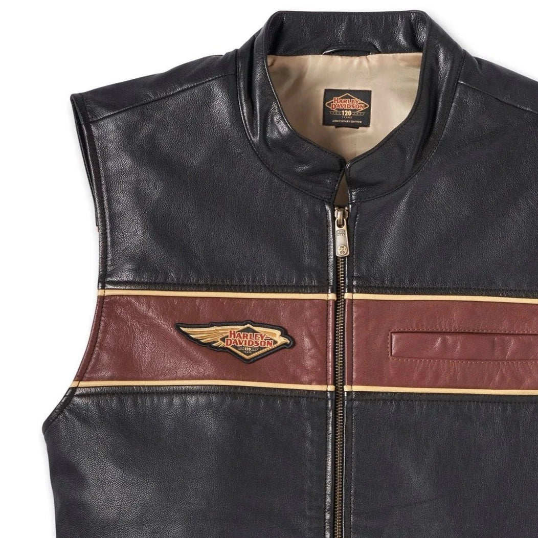 Harley-Davidson Men's 120th Anniversary Leather Vest, 97036-23VM (logo detail)