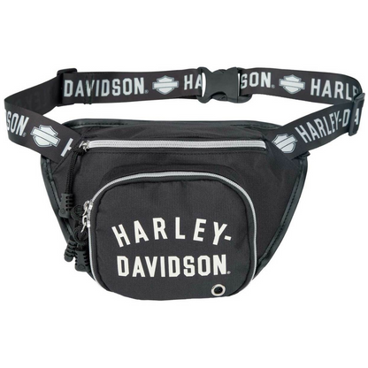 Harley-Davidson Text Logo Belt Adjustable Bum Bag, Water-Resistant - Black/Off-White