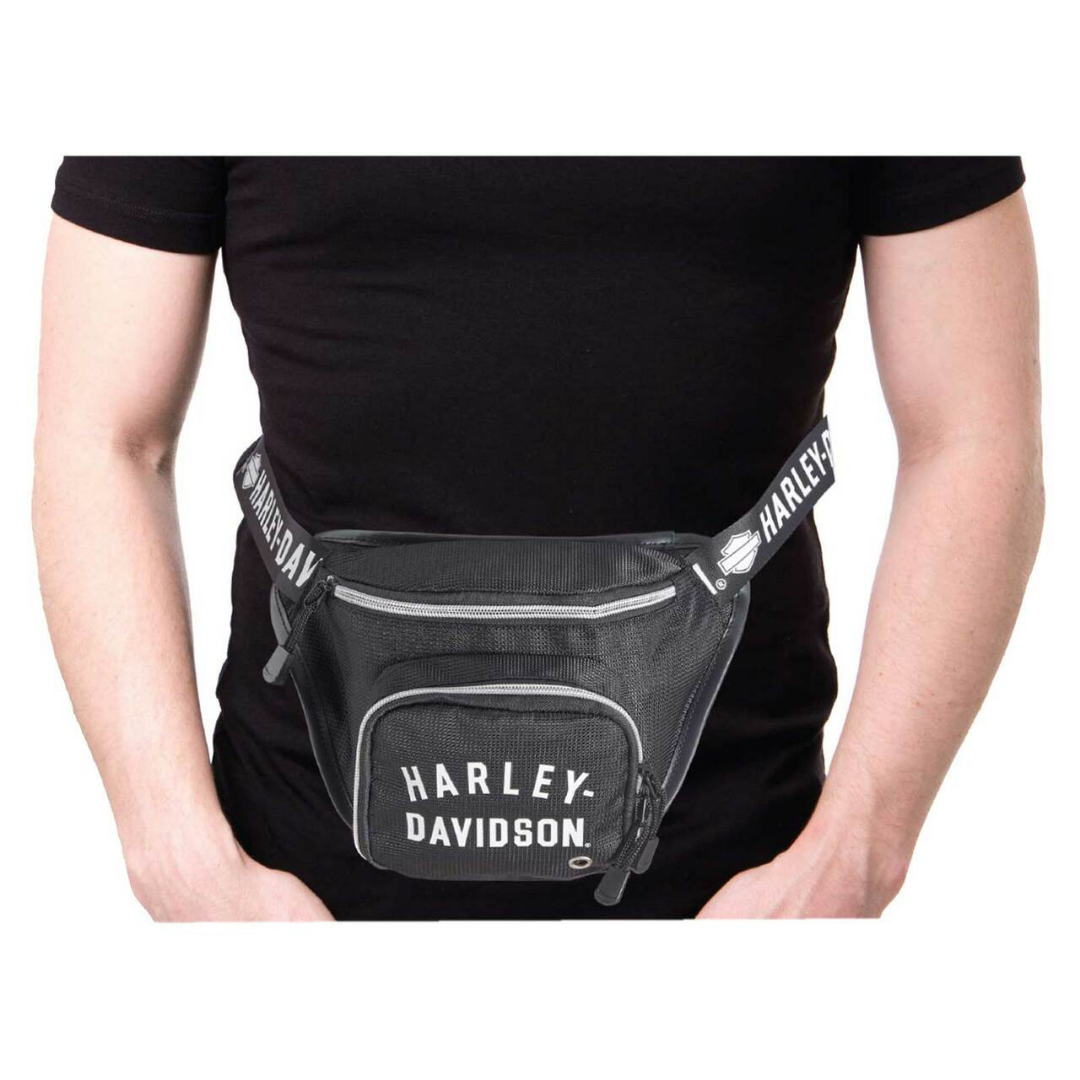 Harley-Davidson Text Logo Belt Adjustable Bum Bag, Water-Resistant - Black/Off-White (Lifestyle)