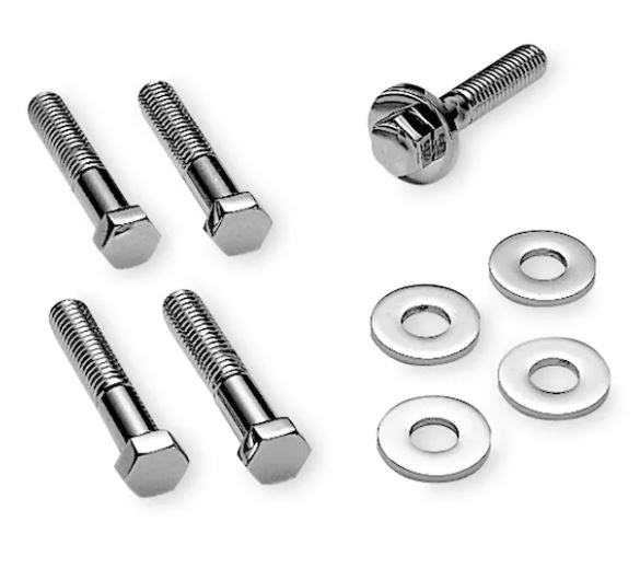 Harley-Davidson® Chrome Hex Head Sprocket Hardware - 94773-07.  Highly-polished, chrome-plated, grade 8 hex-head screws with chrome-plated washers, provide an extra custom accent.
