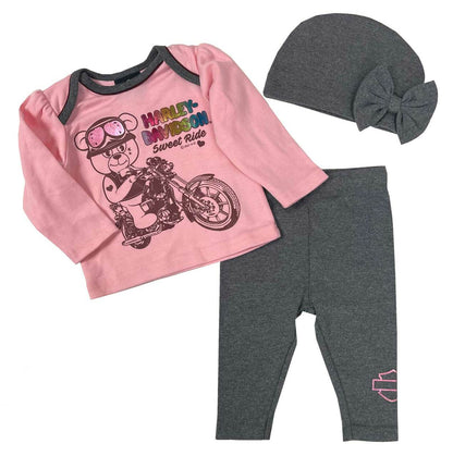 Harley-Davidson Baby Girls' Biker Bear Newborn 3-Piece Set - 2503111 (3-6m ONLY) (NEW)