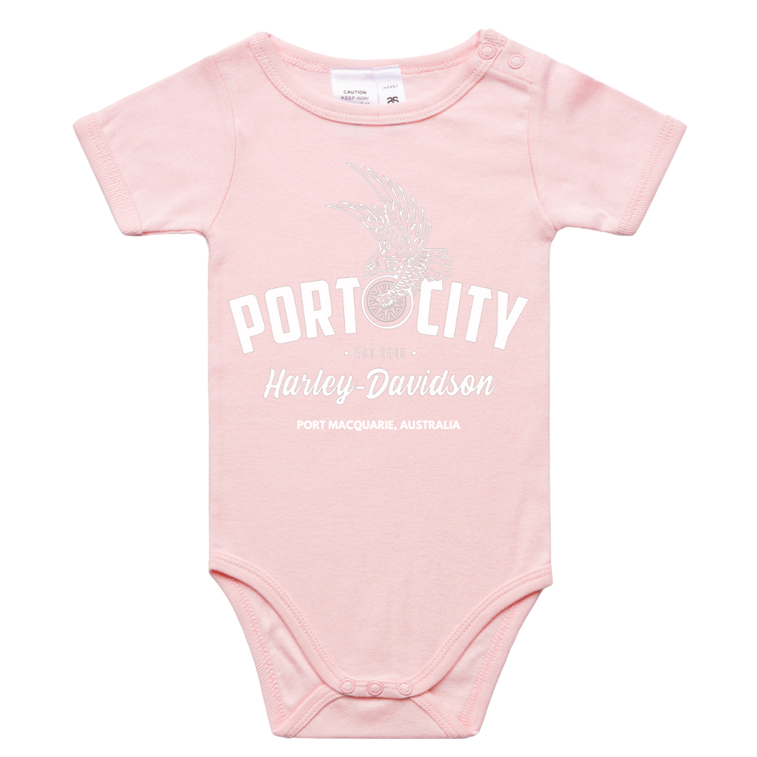 Port City Harley-Davidson Eagle Wing Baby Onesie - PINK