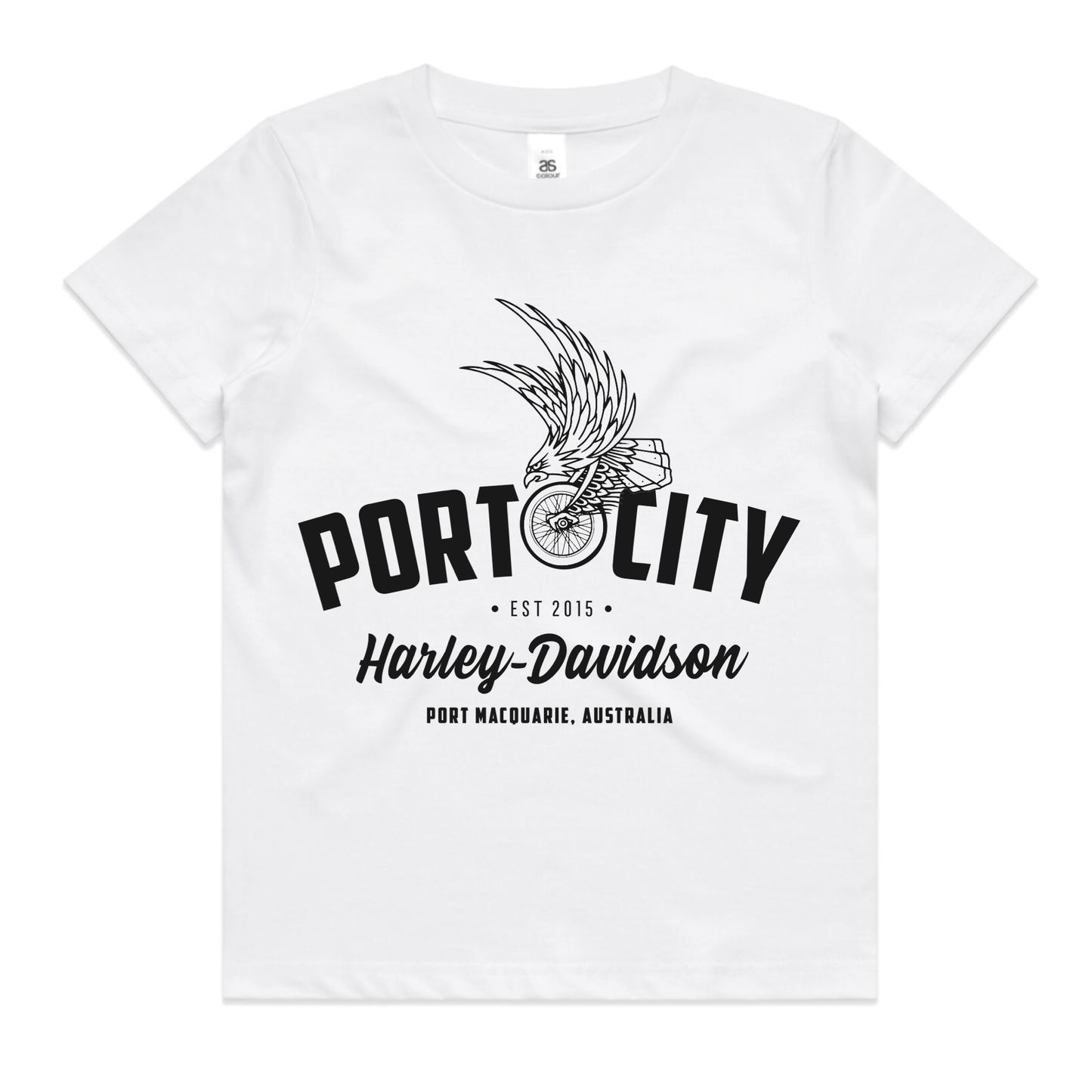 Kids / Youth Port City Harley-Davidson Eagle Wing T-Shirt - White - Sizes 2-14 (NEW)