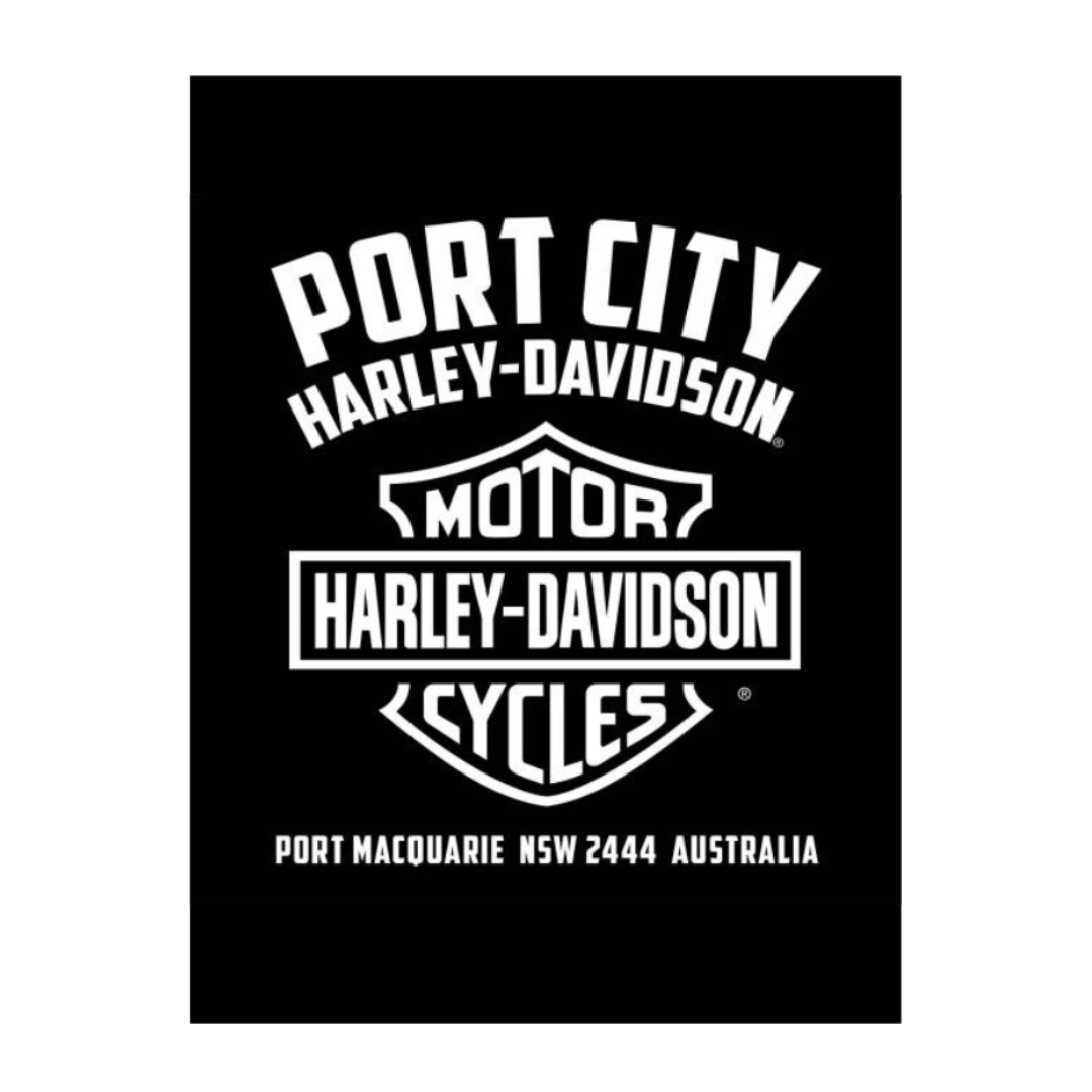 Harley-Davidson Men's Blur Fleece Hoodie - White on Black. 40297276. Australia. Back Print.