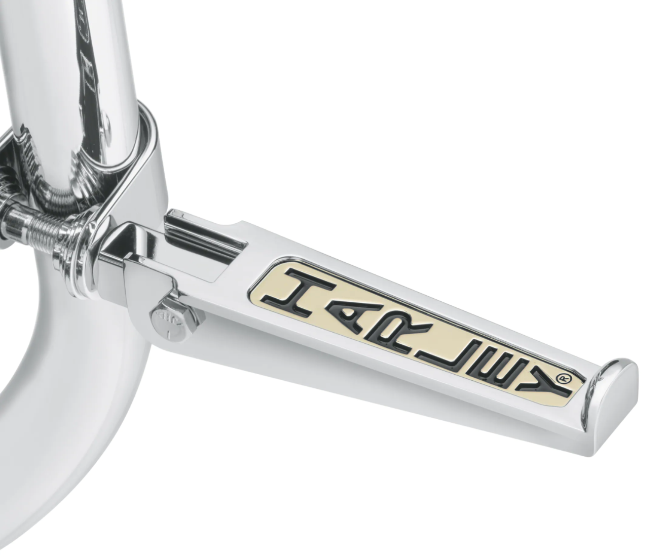 Harley-Davidson® Custom Harley Scripted Footpegs - 49102-86T.  These chrome-plated footpegs sport a gold-tone inlay of the Harley-Davidson® graphic.