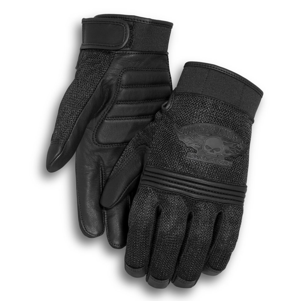 Harley-Davidson® Men's Winged Skull Mesh & Leather Gloves