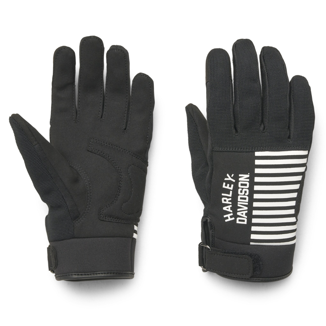 Harley-Davidson Women's Astor Mixed Media Gloves, 97198-22VW. Black and White Stripe.