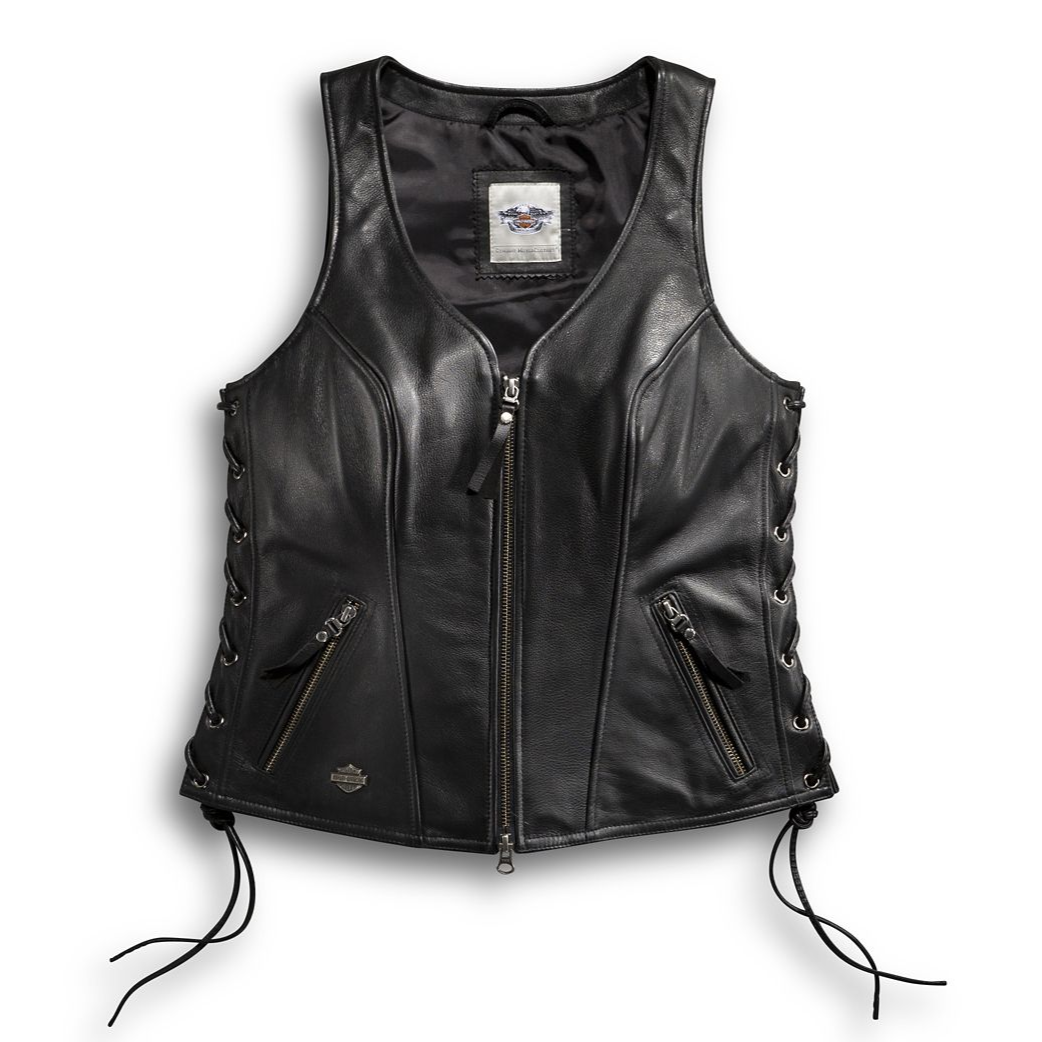 The Harley-Davidson® Avenue Leather Vest features sexy side-lacing and a racy silhouette that will leave 'em speechless.