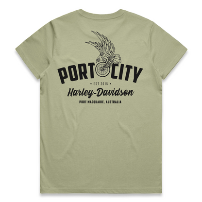 Port City Harley-Davidson Women's Eagle Wing Shop T-Shirt - Pistachio