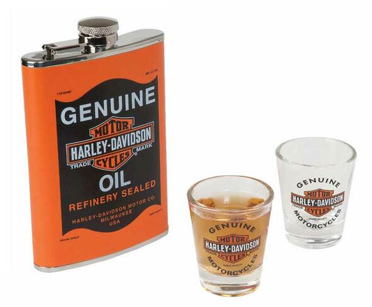 Harley-Davidson® Oil Can Hip Flask with Shot Glass Set - HDL-18557
