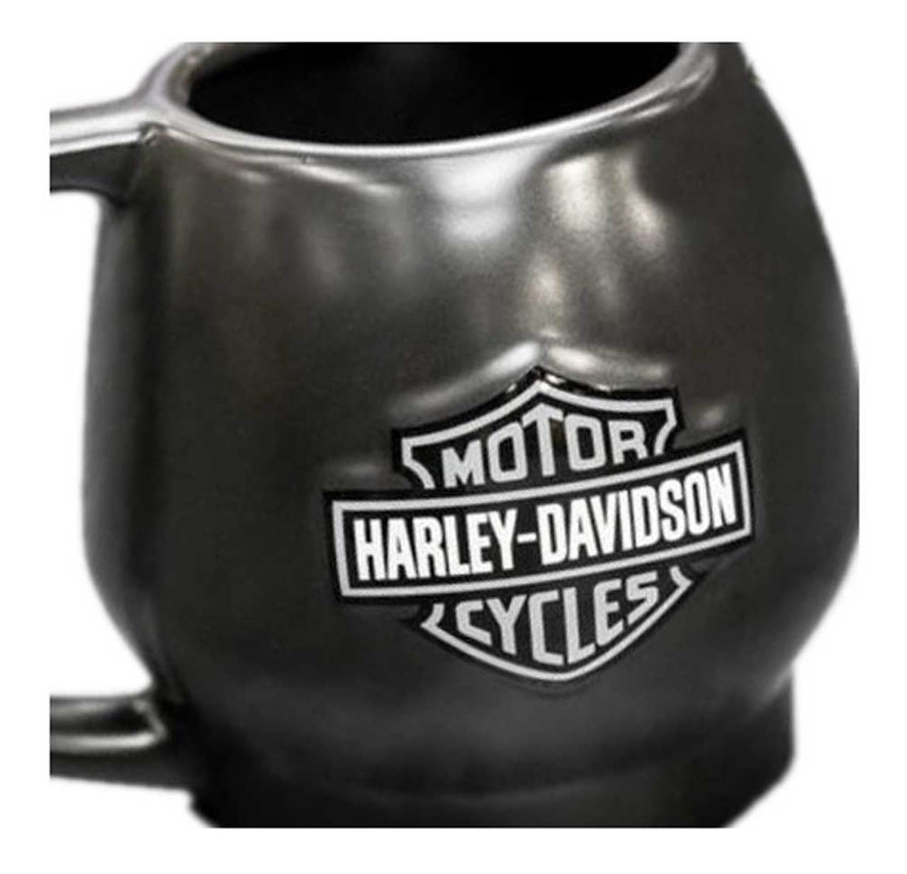 Harley-Davidson® Core Sculpted Skull Mug, HDX-98616.  14 oz. ceramic mug. Custom sculpted skull shape with raised Bar & Shield logo on back. Matte finish with gloss eye and nose accents. Dishwasher and microwave safe.