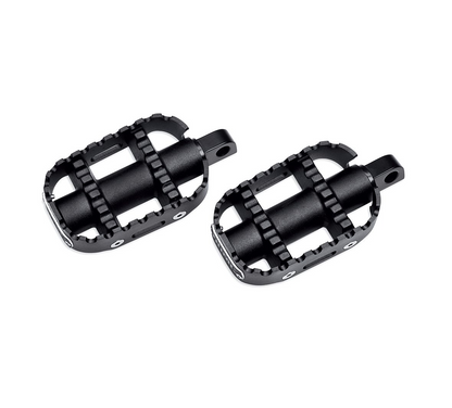 Harley-Davidson® 80GRIT Passenger Footpegs - Black - 50501605.  Combine form and function with the feel of old-school BMX-style footpeg. Fits models in passenger and highway peg positions. Does not fit the rider and passenger position for '18-later Softail® models.