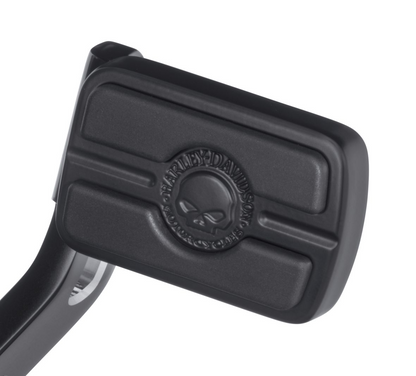 Harley-Davidson® Willie G Skull Brake Pedal Pad -Small - Black - 50600344  Penned at the hand of Willie G®, the famous Skull Collection makes a shift to the dark side. Completely drenched in black, the raised skull and surrounding Harley-Davidson® Motorcycle script adds a subtle ominous touch to your ride.
