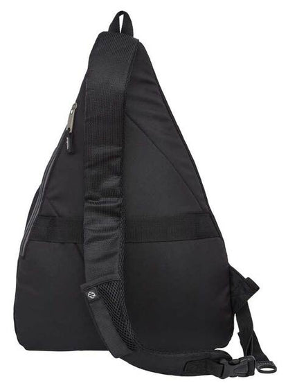 Harley-Davidson® No.1 Travel Sling. 90820-NUMBER1  Unique sling backpack designed for travel with contoured backside features a "piggy-back" strap to allow bag to slide over handle on luggage