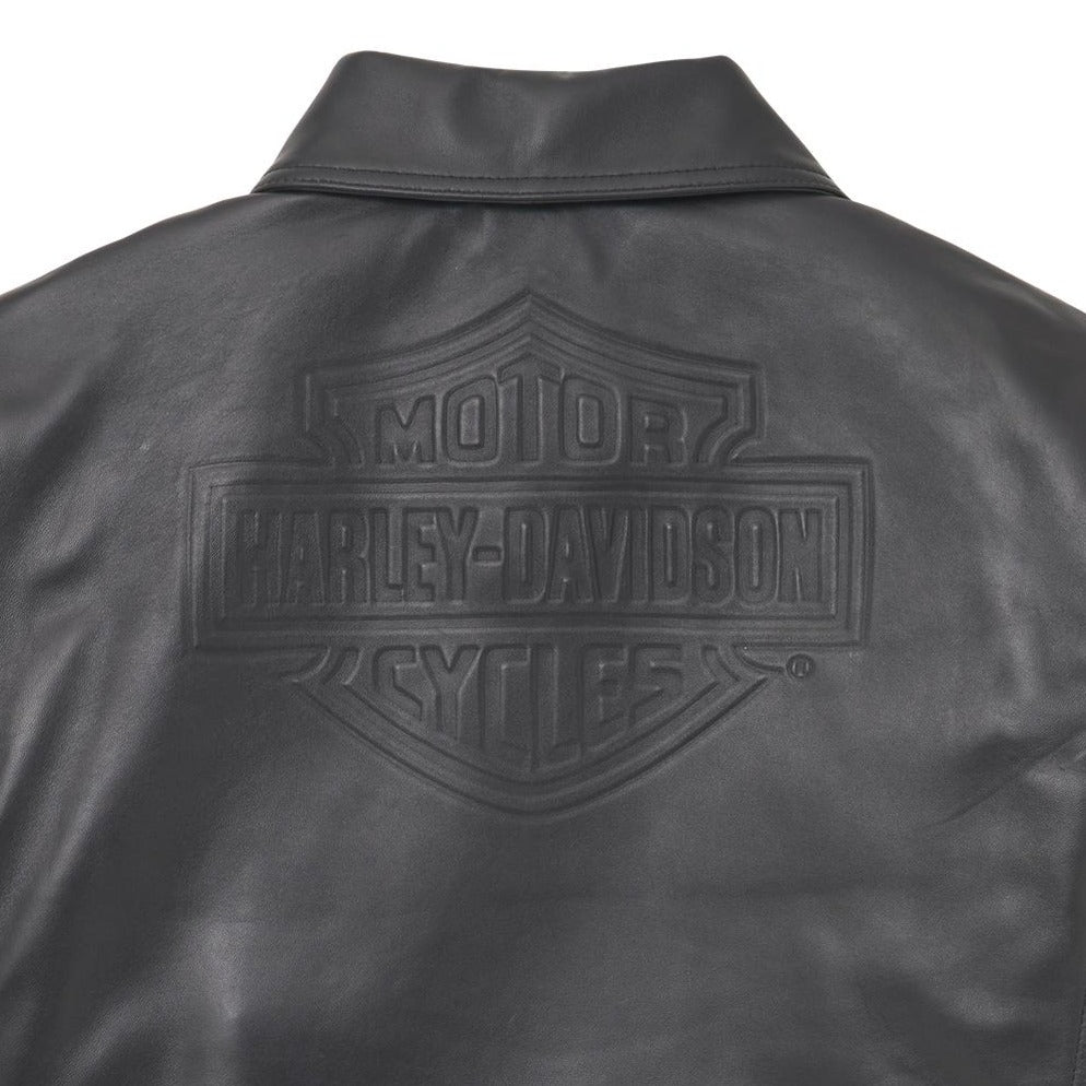 Harley-Davidson Men's Lisbon Debossed Leather Jacket, 97013-22VM (Back Detail Debossed Bar & Shield)